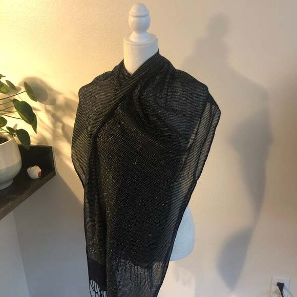 Black Gold Glitter Sheer light scarf - Picture 2 of 4